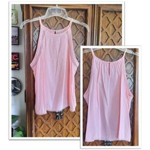 MUDD High-neck Crochet Lace Cami Tank Top - Pink, Size M